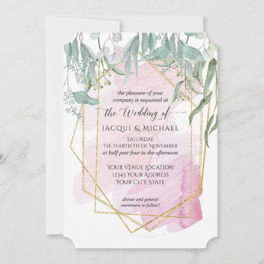 Blush Roze Moderne Geometrische Waterverf Eucalypt Kaart (Voorkant)