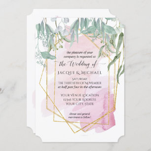 Blush Roze Moderne Geometrische Waterverf Eucalypt Kaart