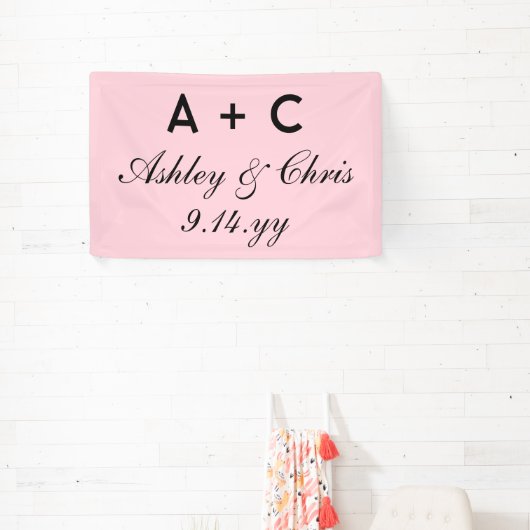 Blush roze moderne gepersonaliseerde bruiloft rece spandoek (Insitu)