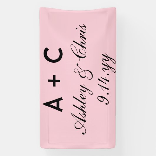 Blush roze moderne gepersonaliseerde bruiloft rece spandoek (Verticaal)