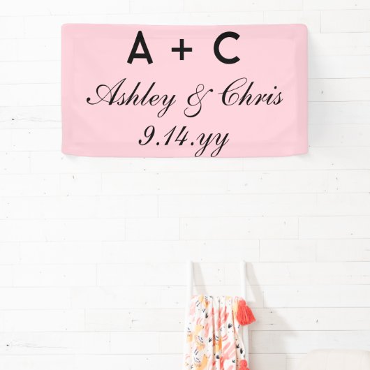 Blush roze moderne gepersonaliseerde bruiloft rece spandoek (Insitu)