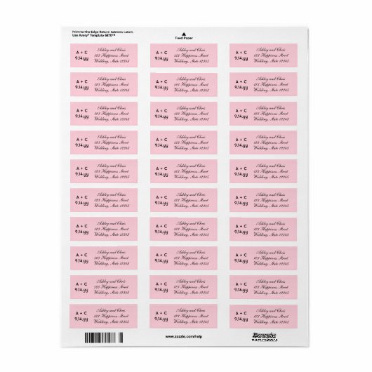 Blush roze moderne gepersonaliseerde bruiloft uitn etiket (Full Sheet)