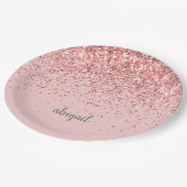 Blush Roze moderne Glitter Monogram Naam Papieren Bordje (Gekanteld)