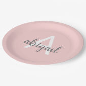Blush roze moderne Gray Cute Monogram Papieren Bordje (Gekanteld)