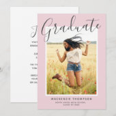 Blush roze moderne kalligrafie GraduPartij Kaart (Voorkant / Achterkant)