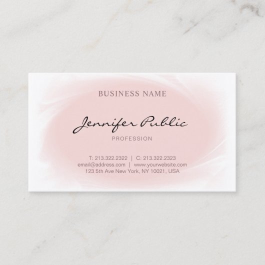 Blush Roze moderne legant handgeschreven Script Pl Visitekaartje (Voorkant)