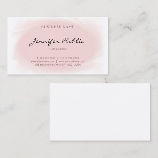 Blush Roze moderne legant handgeschreven Script Pl Visitekaartje (Voorkant / Achterkant)
