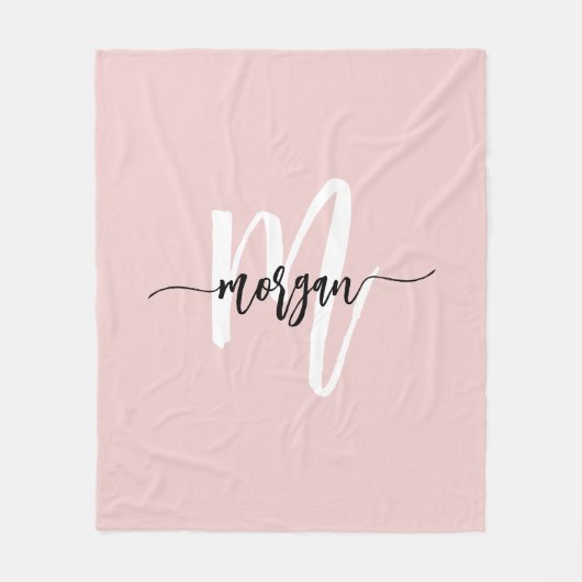 Blush roze moderne meisjesmonogram naam voor scrip fleece deken (Voorkant)