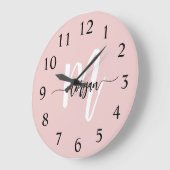 Blush roze moderne meisjesmonogram naam voor scrip grote klok (Hoek)
