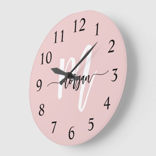Blush roze moderne meisjesmonogram naam voor scrip grote klok (Hoek)