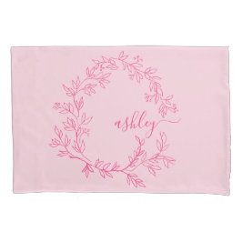 Blush roze moderne meisjesmonogram naam voor scrip kussensloop