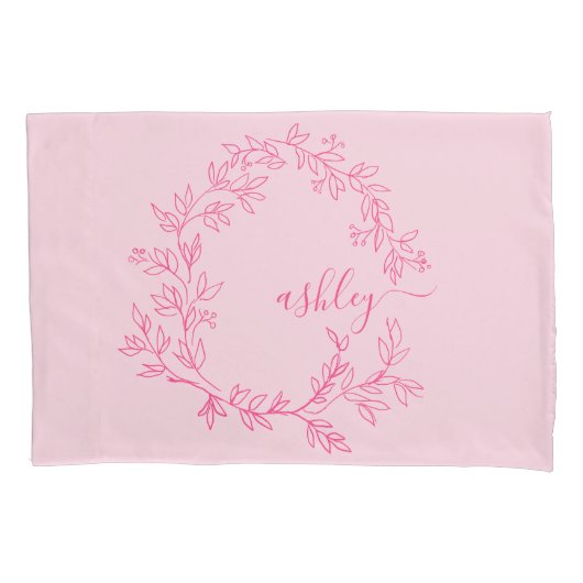 Blush roze moderne meisjesmonogram naam voor scrip kussensloop (Voorkant)