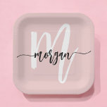 Blush roze moderne meisjesmonogram naam voor scrip papieren bordje<br><div class="desc">Voeg een persoonlijk tintje toe aan uw feest met onze Blush Pink Modern Script Girly Monogram Name Paper-Borden. Deze stijlvolle borden hebben een roze achtergrond met een modern script monogram, waardoor ze ideaal zijn voor verjaardagen, vrijgezellenfeesten of speciale gelegenheden. Gemaakt van stevig, hoogwaardig papier, zijn ze ontworpen om al uw...</div>