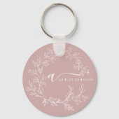 Blush roze moderne meisjesmonogram naam voor scrip sleutelhanger (Achterkant)