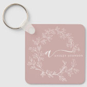 Blush roze moderne meisjesmonogram naam voor scrip sleutelhanger (Voorkant)