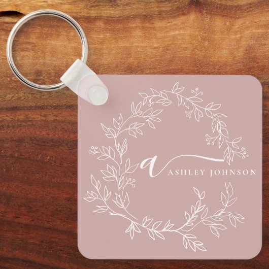 Blush roze moderne meisjesmonogram naam voor scrip sleutelhanger (Voorkant)