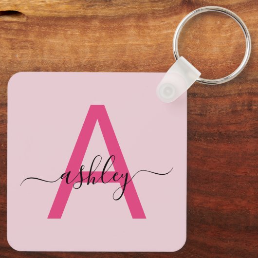 Blush roze moderne meisjesmonogram naam voor scrip sleutelhanger (Achterkant)