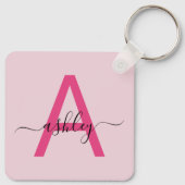 Blush roze moderne meisjesmonogram naam voor scrip sleutelhanger (Achterkant)