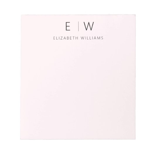 Blush Roze Moderne Minimalistische Monogram Naam Notitieblok (Voorkant)