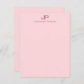 Blush Roze Moderne Minimalistische Monogrammed Sja Notitiekaartje (Voorkant / Achterkant)