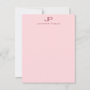 Blush Roze Moderne Minimalistische Monogrammed Sja Notitiekaartje