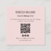Blush Roze Moderne QR Code Foto Make-up Vierkante Visitekaartje (Achterkant)