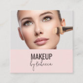 Blush Roze Moderne QR Code Foto Make-up Vierkante Visitekaartje (Voorkant)