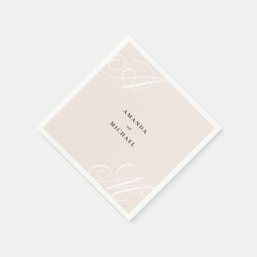 Blush Roze Moderne Rand Elegante Monogram Bruiloft Servet (Hoek)