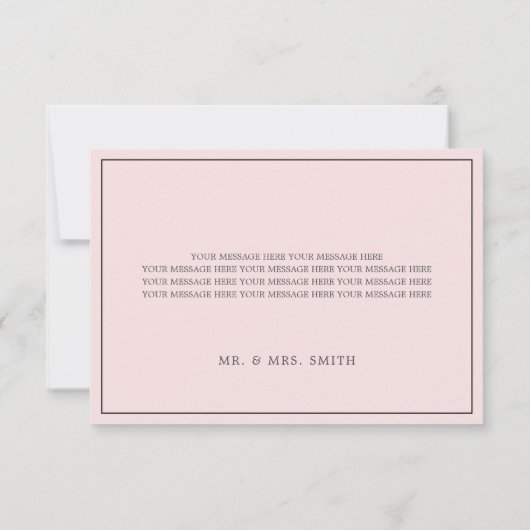 Blush Roze Moderne Rand Fotoscript Bruiloft Bedankkaart (Achterkant)