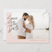 Blush Roze Moderne Ronde Edge Lijst Foto Save The Date (Voorkant)