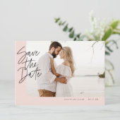 Blush Roze Moderne Ronde Edge Lijst Foto Save The Date (Staand voorkant)