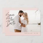 Blush Roze Moderne Ronde Edge Lijst Foto Save The Date (Voorkant / Achterkant)