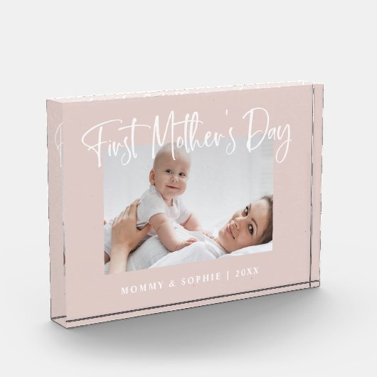 Blush roze | Moderne script, eerste Moederdag Fotoblokken (Links)