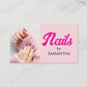 Blush Roze Moderne Script Foto Nagels Visitekaartje (Voorkant)