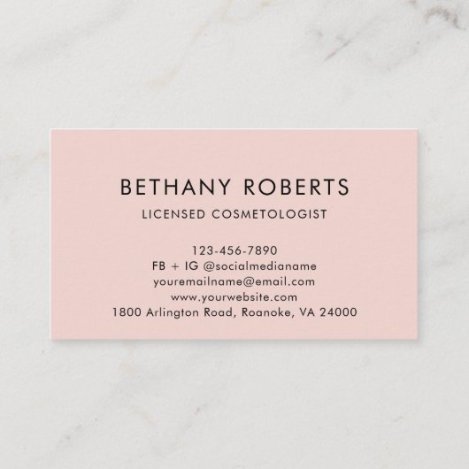 Blush roze moderne Script-handschoenen en -map Visitekaartje (Achterkant)