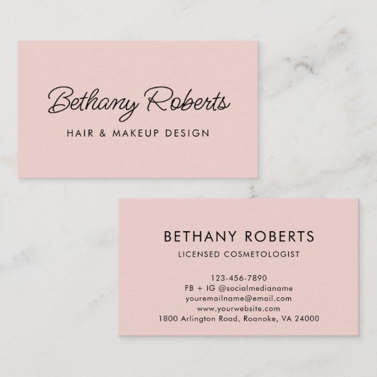 Blush roze moderne Script-handschoenen en -map Visitekaartje (Voorkant / Achterkant)