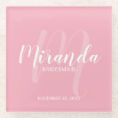 Blush roze moderne script persoonlijke bridesmaids glazen onderzetter (Voorkant)