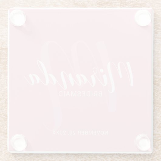 Blush roze moderne script persoonlijke bridesmaids glazen onderzetter (Achterkant)