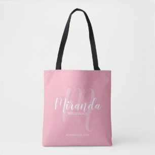 Blush roze moderne script persoonlijke bridesmaids tote bag