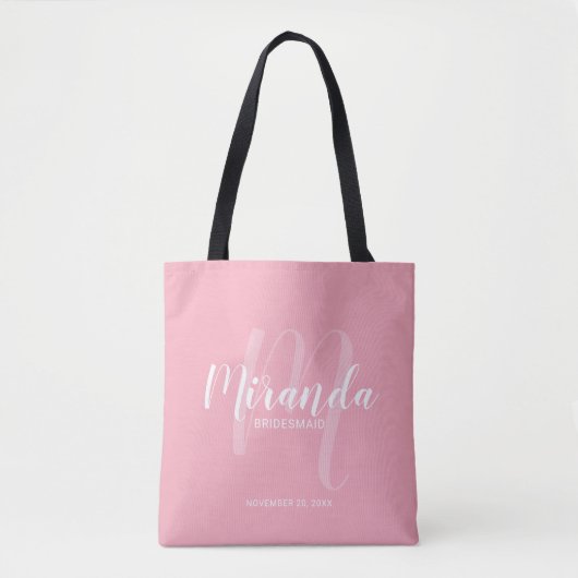 Blush roze moderne script persoonlijke bridesmaids tote bag (Voorkant)