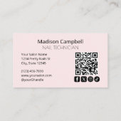 Blush Roze Moderne Sociale Icoon QR-Code Nagels Visitekaartje (Achterkant)