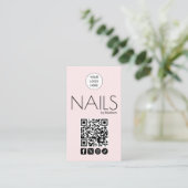 Blush Roze Moderne Sociale Icoon QR Code Nagels Visitekaartje (Staand voorkant)