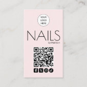 Blush Roze Moderne Sociale Icoon QR Code Nagels Visitekaartje (Voorkant)