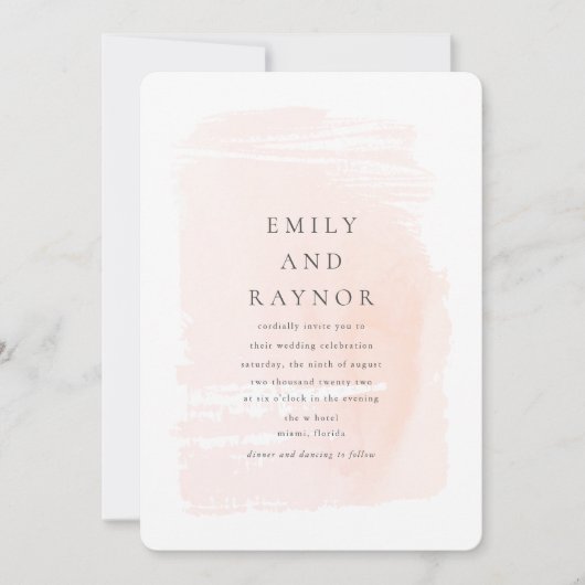 Blush roze moderne Waterverf foto bruiloft Kaart (Voorkant)