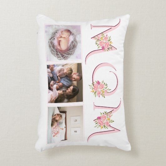 Blush roze MOM typografie foto Moederdag Accent Kussen (Voorkant(Verticaal))