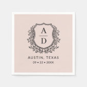 Blush Roze Monogram Bloemen Bruiloft Crest Servet (Voorkant)