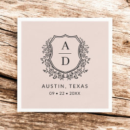 Blush Roze Monogram Bloemen Bruiloft Crest Servet