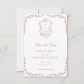 Blush Roze Monogram  Crest Bruiloft Save The Date (Voorkant)