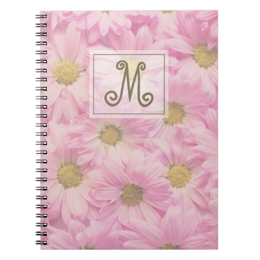 Blush Roze Monogram Daisies Foto Notitieboek (Voorkant)