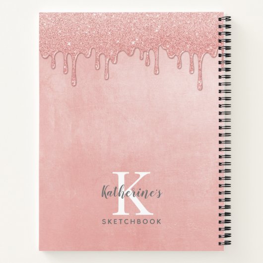 Blush roze monogram druppelaar Glitter Sketchbook Notitieboek (Achterkant)